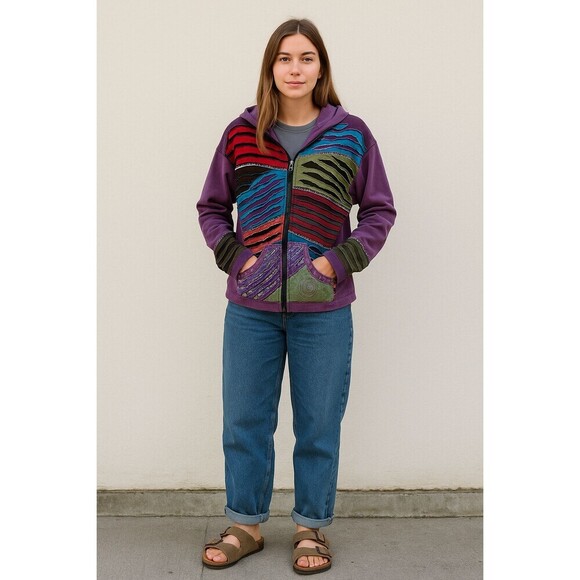 All That Jazz Jackets & Blazers - All That Jazz Women's Zip Front Hoodie Size XL Multicolored Boho Nepal Jacket